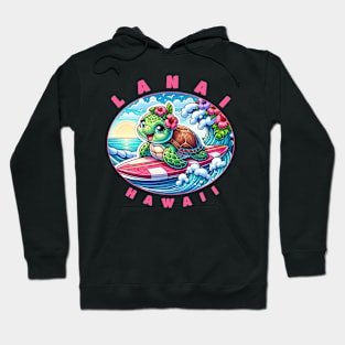 Lanai Hawaii Girls Cute Surfing Sea Turtle Hoodie